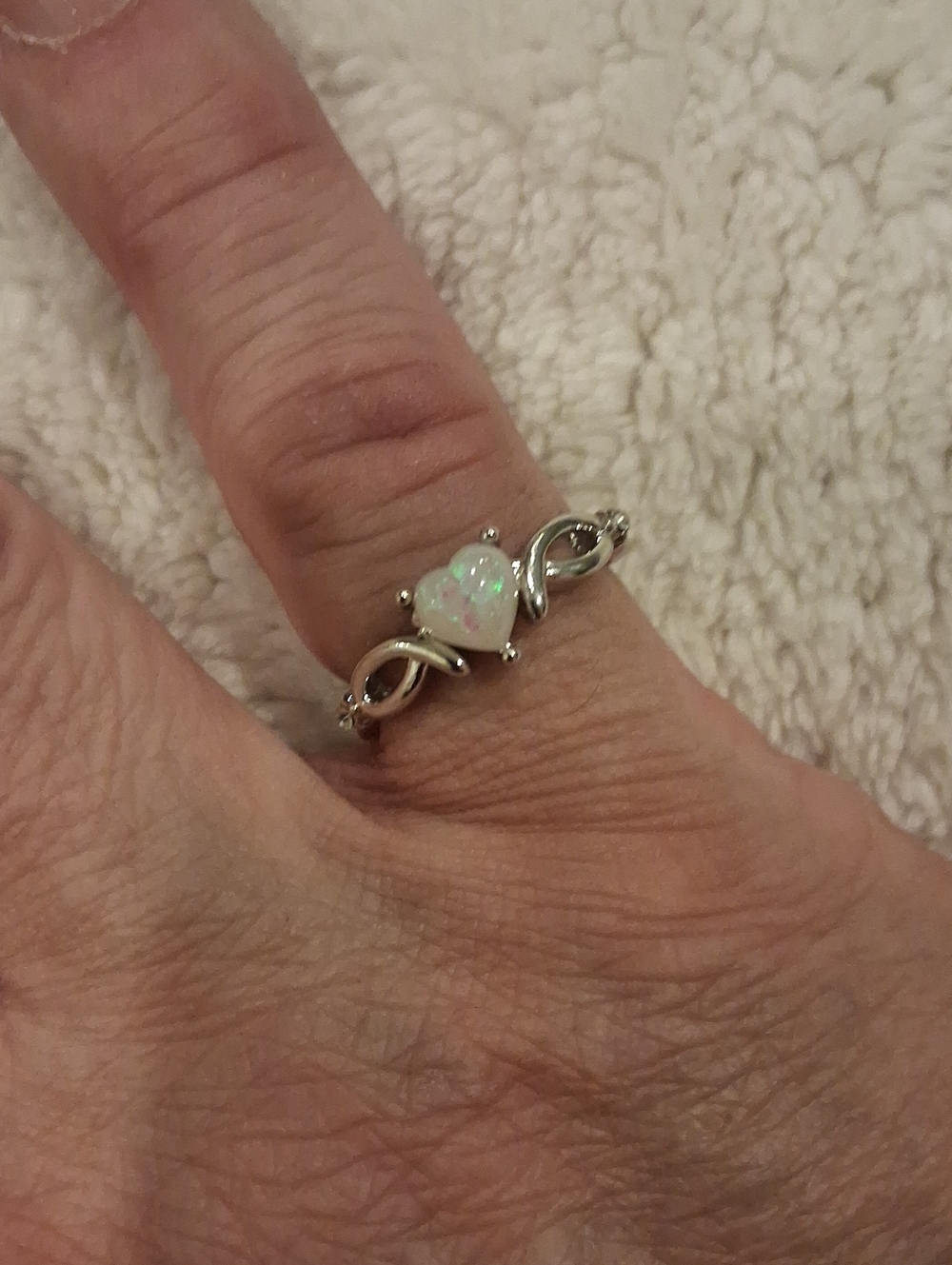 Silver Opal Heart Ring - White Opal Accent